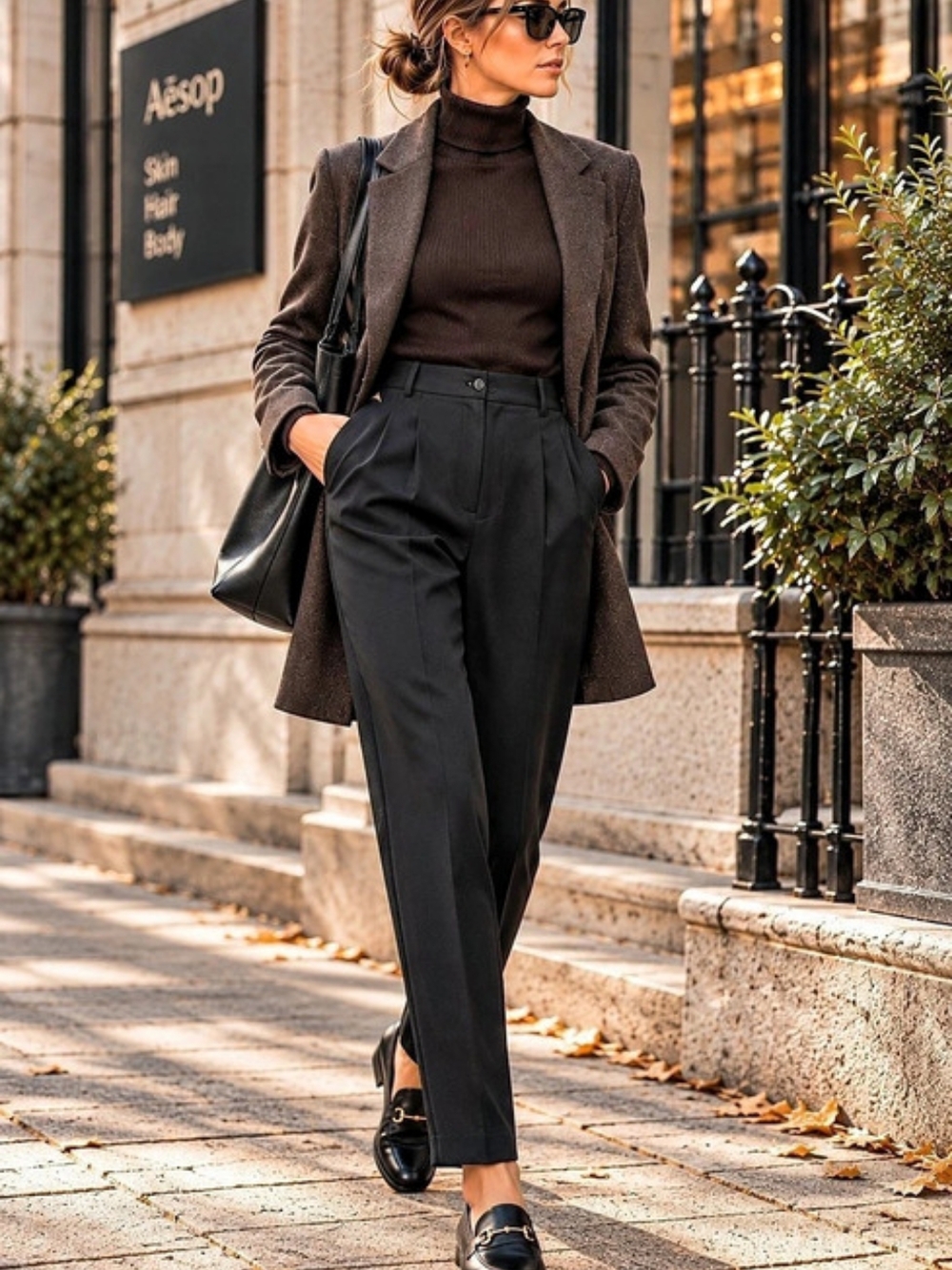 Vintage 90s Sag Harbor Black Wool Blend High Rise Pleated Tapered Pants Size 10